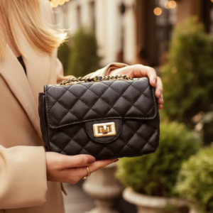 Bolsa preta com alça de argolas